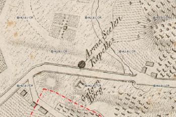 kaple na plánu z roku 1800 (G. A. Zürner, 1800, zdroj HU AV ČR)