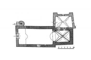 půdorys kostela (© Karel Kibic ml.: Středověká venkovská sakrální architektura na Čáslavsku, Vlastivědná knihovnička SPS, sv. 17, Společnost přátel starožitností a Unicornis, Praha 2010)