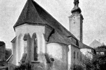 pohled od severovýchodu na konci 19. století (© Josef Novák: Soupis památek historických a uměleckých v Království Českém, sv. 14 Politický okres jindřicho-hradecký, Archaelogická komise při České akademii císaře Františka Josefa pro vědy, slovesnost a umění, Praha 1901)