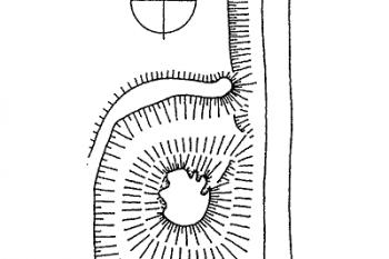 Terénní náčrt tvrziště (Plaček M., Ilustrovaná encyklopedie moravských hradů, hrádku a tvrzí, Libri, 2001, str. 577. obr. 1116)