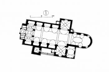 půdorys kostela (© Benesch, Evelyn, ed.: Dehio-Handbuch - Die Kunstdenkmäler Österreichs - Niederösterreich, 1 nördlich der Donau, Schroll, Wien 1990)