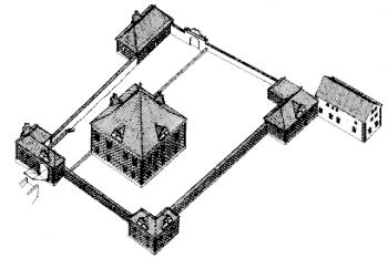 hmotová rekonstrukce ( © Petr Chotěbor (in Encyklopedie českých tvrzí, díl 2 K-R, ARGO, Praha 2000))