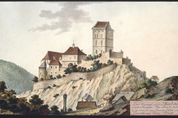 Karlštejn na obr. I.A.Venuta z roku 1814 (© Ing. Karel Kubín, 09/2017)