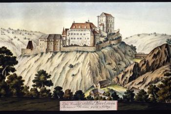 Karlštejn na obr. I.A.Venuta z roku 1814 (© Ing. Karel Kubín, 09/2017)