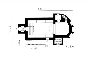 půdorys kostela (© Iwona Rybka-Ceglecka: Karta ewidencyjna zabytków architektury i budownictwa, Ośrodek dokumentacji zabytków w Warszawie, 1998)