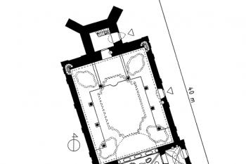 půdorys kostela (© Rybka-Ceglecka Iwona: Karta ewidencyjna zabytków architektury i budownictwa, Ośrodek dokumentacji zabytków w Warszawie, 2000)