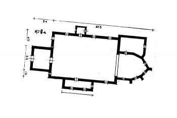 půdorys kostela (© Karta ewidencyjna zabytków architektury i budownictwa, Ośrodek dokumentacji zabytków w Warszawie, 1969)