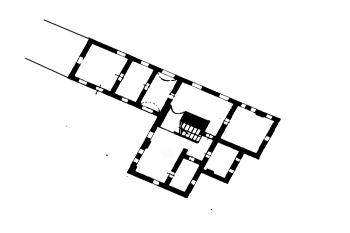 půdorys přízemí (© Karta ewidencyjna zabytków architektury i budownictwa, Ośrodek dokumentacji zabytków w Warszawie, 1969)