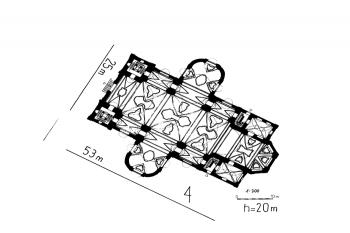 půdorys kostela (© Rybka-Ceglecka Iwona: Karta ewidencyjna zabytków architektury i budownictwa, Ośrodek dokumentacji zabytków w Warszawie, 1998)
