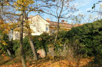 budova JÚ ze zahrady Ústavu pro matku a dítě (Pražského sanatoria) (© Milan Caha  11/2024)