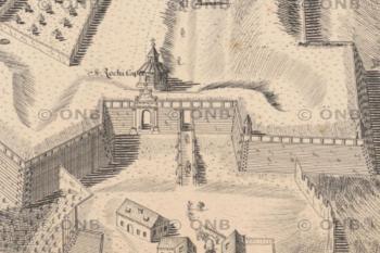 brána na plánu Prahy J. D. Hubera z roku 1769 (Huber, Joseph Daniel, 1769)