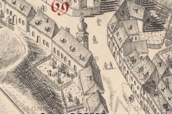 radnice na plánu Prahy z roku 1769 (J. D. Huber)