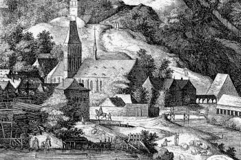 pivovar na Sadelerově prospektu Prahy z roku 1606  (Aegidius Sadeler, 1606)