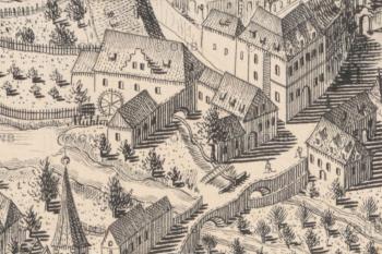 mlýn na plánu Prahy z roku 1769 (J. D. Huber)