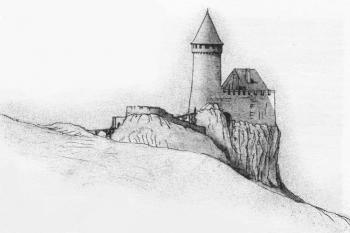 Hrad Koberštejn kolem roku 1300 ( © R. Vojkovský: Putujeme po hradech a zámcích - Koberštejn, Beatris, Dobrá 2006)