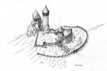 rekonstrukce pravděpodobné podoby hradu na přelomu 13. a 14. století ( © Jan P. Štěpánek 2007)