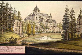 Hrad na obraze I.A.Venuta z roku 1817 (© Ing. Karel Kubín, 09/2017)