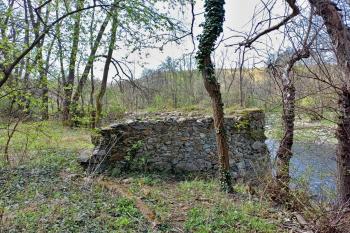 pozůstatek kamenné zdi v severní části areálu bývalého mlýna (© Jan P. Štěpánek  04/2024)
