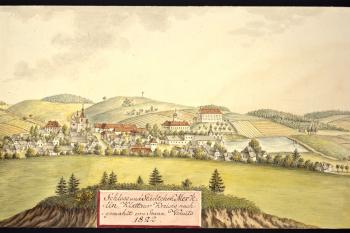 Město a zámek na obraze I.A.Venuta z roku 1822 (© Ing. Karel Kubín, 09/2017)