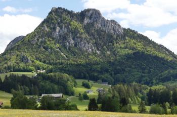 zřícenina hradu stojí na malé skále vlevo, pod ní budova restaurace (© Yarda Domin  05/2024)