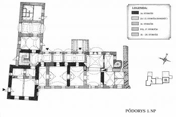 Kaštiel I, půdorys přízemí (1. nadzemní podlaží) (P. Kheri)