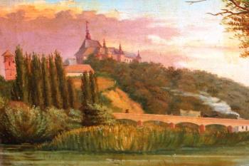 dobová malba s pohledem z Místeckého Koloredova na frýdecký zámek ( © J. Ignác 1851)