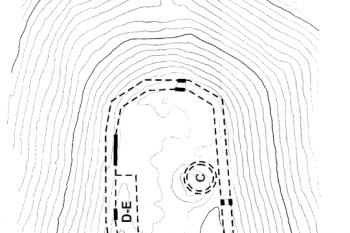 půdorys hradu (© M. Šimkovic (in Beljak, Ján et al. Stredoveké hrady na strednom Pohroní = Medieval castles in Central Hron region. Archeologický ústav SAV, Nitra 2021))