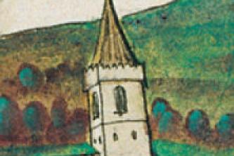 veduta neznámého autora pravd. ze 16. století (výřez) ( © Univerzitní knihovna Würzburg (in M. Ježek: Česká města na foliích würzburského alba. 1. část, Průzkumy památek 1996-II, Památkový ústav středních Čech, Praha 1996))