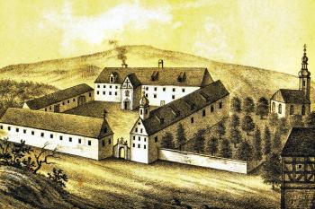  (© F. A. Pompejus: Album der Grafschaft Glatz oder Abbildungen der Städte, Kirchen, Klöster, Schlösser und Burgen derselben, vor mehr als 150 Jahren, Glatz, 1862)