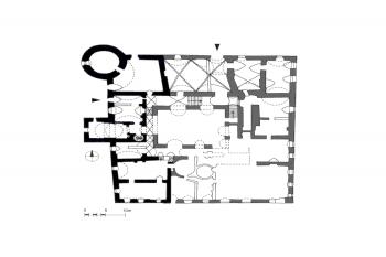 půdorys přízemí (© Eysymontt, Krzysztof: Architektura renesansowych dworów na Dolnym Śląsku, Muzeum Architektury we Wrocławiu, Wrocław 2010)