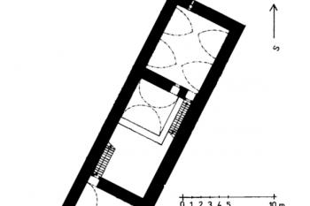 plán přízemí podle zaměření Vladislava Navrátila (© J. Úlovec: Ohrožené hrady, zámky a tvrze Čech, 1. díl [A-M], Libri, Praha 2003)