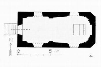 Půdorys kaple (Gnirs, A. 1932: Topographie der historischen und kunstgeschichtlichen Denkmale in den Bezirken Tepl und Marienbad, Brno, 214)