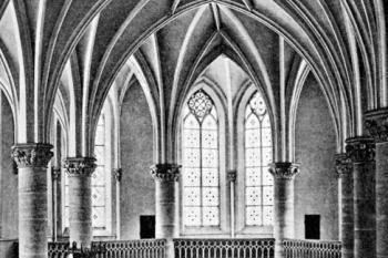 interiér kostela na počátku 20. století ( © A. Prokop : Die Markgraftschaft Mähren in kunstgeschichtlichen Beziehung, Band I-IV, R.  Spies & Co. Verlag, Wien 1904)