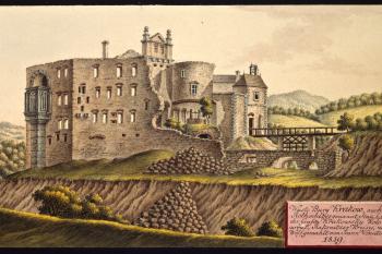 Hrad na obraze I.A.Venuta z roku 1819 (© Ing. Karel Kubín, 09/2017)