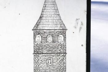 Rekonstrukce okrouhlé věže při bráně do Horního hradu (© Jan P. Štěpánek 02/2006)