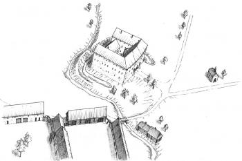 Celková situace zámku a rozlehlého dvora podle vyznačení na indikační skice z roku 1836 ( © Jan P. Štěpánek 12/2006)