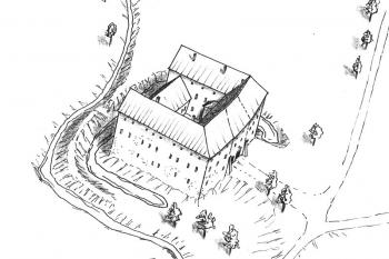 Vyobrazení zámku a situace zanikajícího valového opevění dle indikační skici z roku 1836 ( © Jan P. Štěpánek 12/2006)