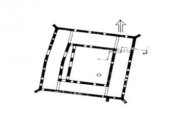 půdorys tvrze ( © J. Tichánek: Historie bývalé vodní tvrze ve Velké Polomi (in Archeologie Moravy a Slezska, 2004))