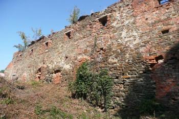 část jižní fronty tvrze presentující rouličnost a provázanost stavebního amteriálu (cihla, kámen) ( © Jan P. Štěpánek 09/2009)
