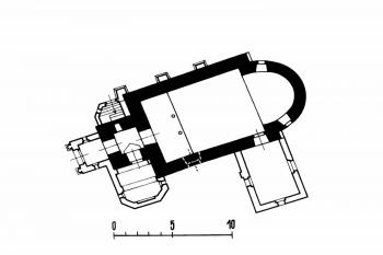půdorys kostela (© B. Samek: Umělecké památky Moravy a Slezska, část 2. [J/N], Academia, Praha 1999)