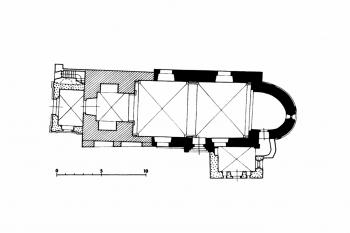 půdorys kostela (© B. Samek: Umělecké památky Moravy a Slezska, část 2. [J/N], Academia, Praha 1999)