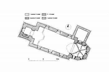 půdorys v úrovni okenních otvorů (© J. Skopec, V. Peksa, M. Volf: Kostel sv. Jiljí v Libyni u Lubence (in Dějiny staveb 2015, Klub Augusta Sedláčka, Plzeň 2015))