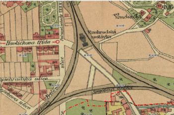 původní zastávka na mapě z roku 1904 (http://towns.hiu.cas.cz/mapy.php)
