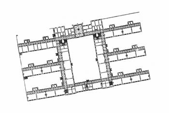 půdorys areálu porodnice (© archiv ÚDU (in Růžena Baťková a kol.: Umělecké památky Prahy 2 - Nové Město, Vyšehrad, Vinohrady (Praha 1), Academia, Praha 1998))