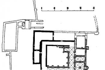půdorys kláštera podle výsledků archeologického výzkumu ( © kol.: Umělecké památky Čech, část 2. [K/O], Academia, Praha 1978 )