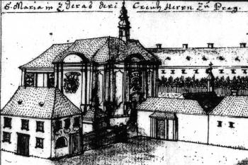 kostel na vedutě F. B. Wernera z poloviny 18. století (© F. B. Werner)