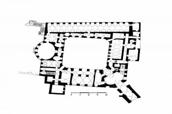 půdorys přízemí paláce (© J. Muk (in Pavel Vlček a kol.: Umělecké památky Prahy 4 - Pražský hrad a Hradčany, Academia, Praha 2000))