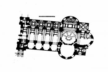 půdorys kostela (© Tietze, Hans: Österreichische Kunsttopographie; Band IX. Die kirchlichen Denkmale der Stadt Salzburg, Schroll, Wien 1912)
