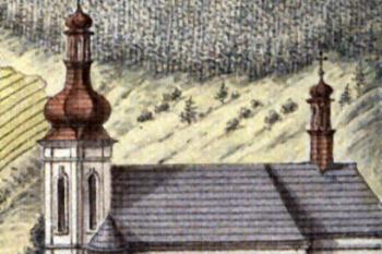 kostel na výřezu z veduty Svojanova od J. A. Venuta (1815) (© J. A. Venuto, 1815)