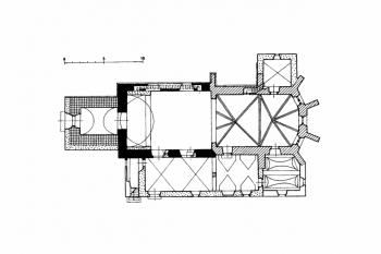 půdorys kostela (© B. Samek: Umělecké památky Moravy a Slezska, část 2. [J/N], Academia, Praha 1999 )